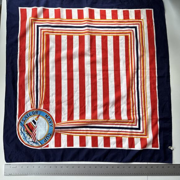 Vintage Nautical Scarf Sailor Navy Cup Red White Blue Stripe Preppy Retro 30” - Picture 6 of 15